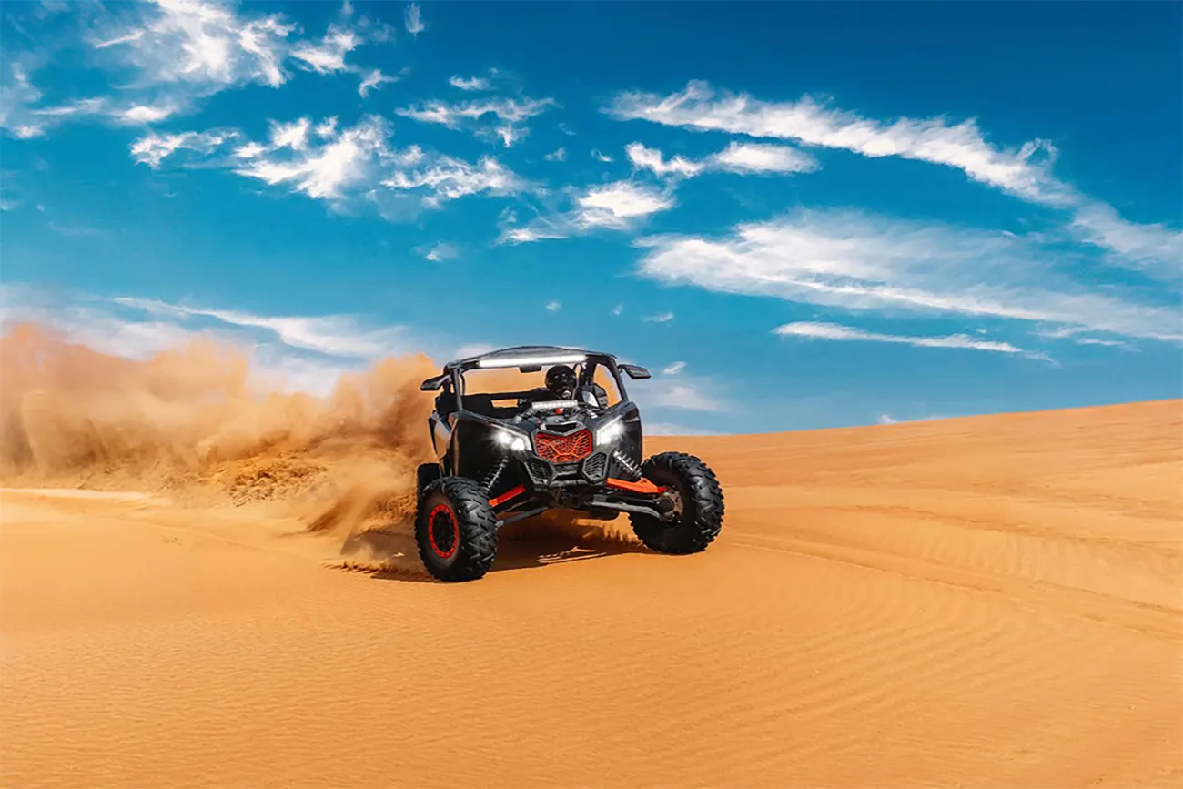 Dubai desert safari guests on dunes